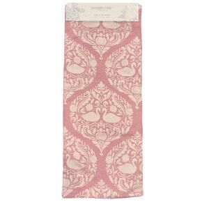 Shabby Chic Pink Swan Table Runner Gold Thread Love Chenille 14x72” Farmhouse